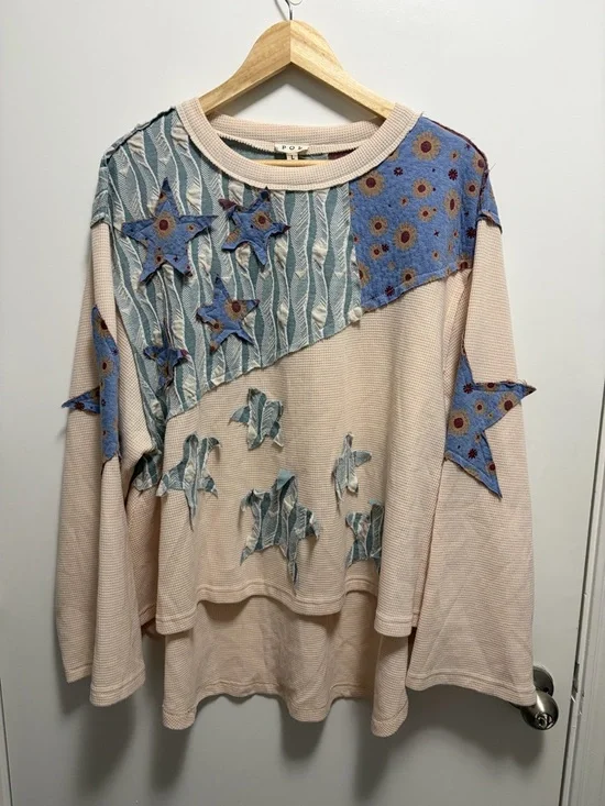 POL Patchwork Oversized Star Flower Top Women’s Size Large - Picture 1 of 6
